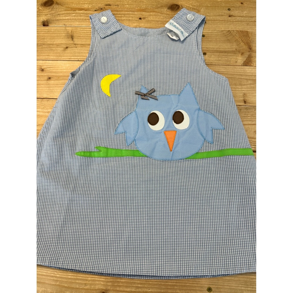 Funtasia Too Girls Blue Gingham Reversible‎ Owl Cupcake Jumper Dress Size 4T USA